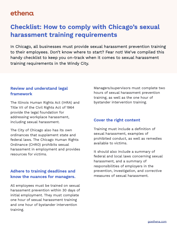 Ethena | Chicago Sexual Harassment Training Requirements Checklist